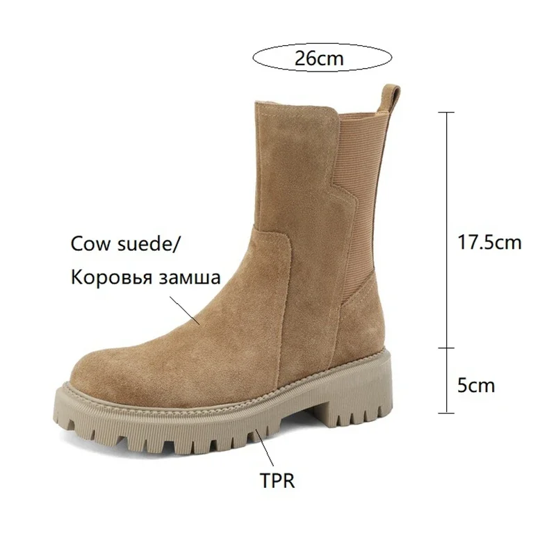 NEW Autumn Shoes Women Chelsea Boots Round Toe Thick Heel Short Boots Cow Suede Boots for Women Winter Platform Shoes for Women