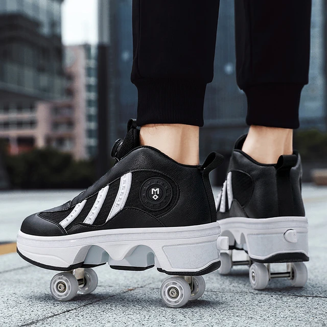 White Fashion Casual Sport Gift 2 Wheels Deform Roller Skate Shoes  Deformation Parkour Runaway Sneakers For Kids Boys Girls - AliExpress