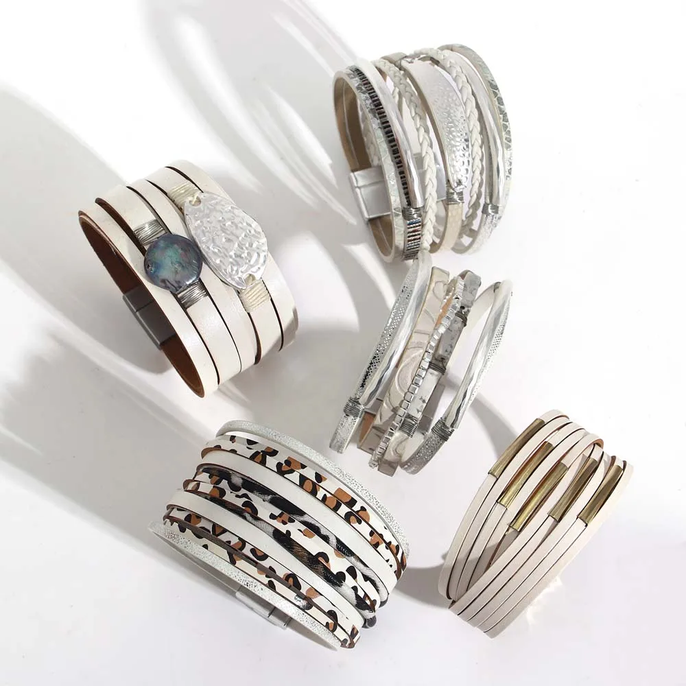 ALLYES Charm White Leather Bracelet for Women Boho Trend