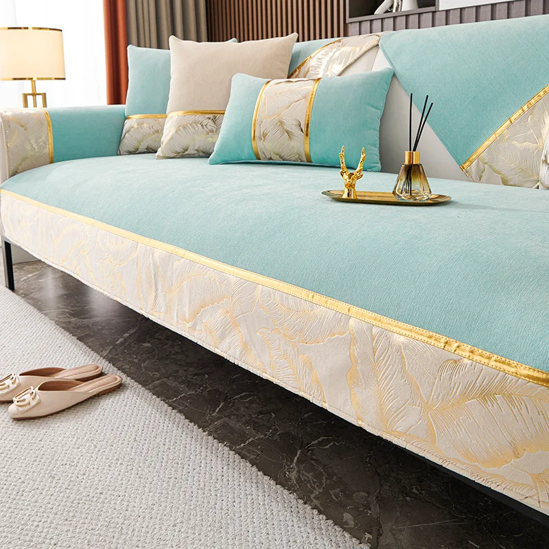 Chenille Jacquard Fabric Sofa Cover Leather Sofa Slipcover European Style Couch Cover Custom Anti-slip 2/3/4 Seat Sofa Towel 2