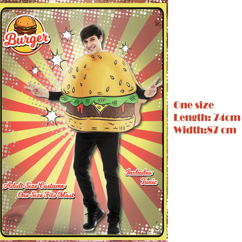 Burger Shop Couple Costume - Chef & Waitress Set With Aprons, Wig, Glasses & Burger Prop