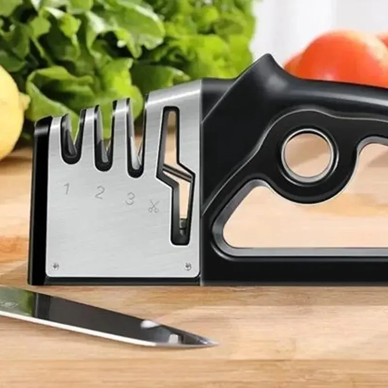 Knife Sharpener Multifunctional 4in1 Quick Sharpener Handheld Knife Sharpening Tool Stainless Steel Blade Sharpeners Kitchenware Kitchen Gadgets