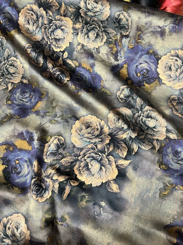 

High Quality Chinese Style Rose 48momme Xiangyun Yarn Real Silk Fabric Vintage Dress Clothing Designer Cloth