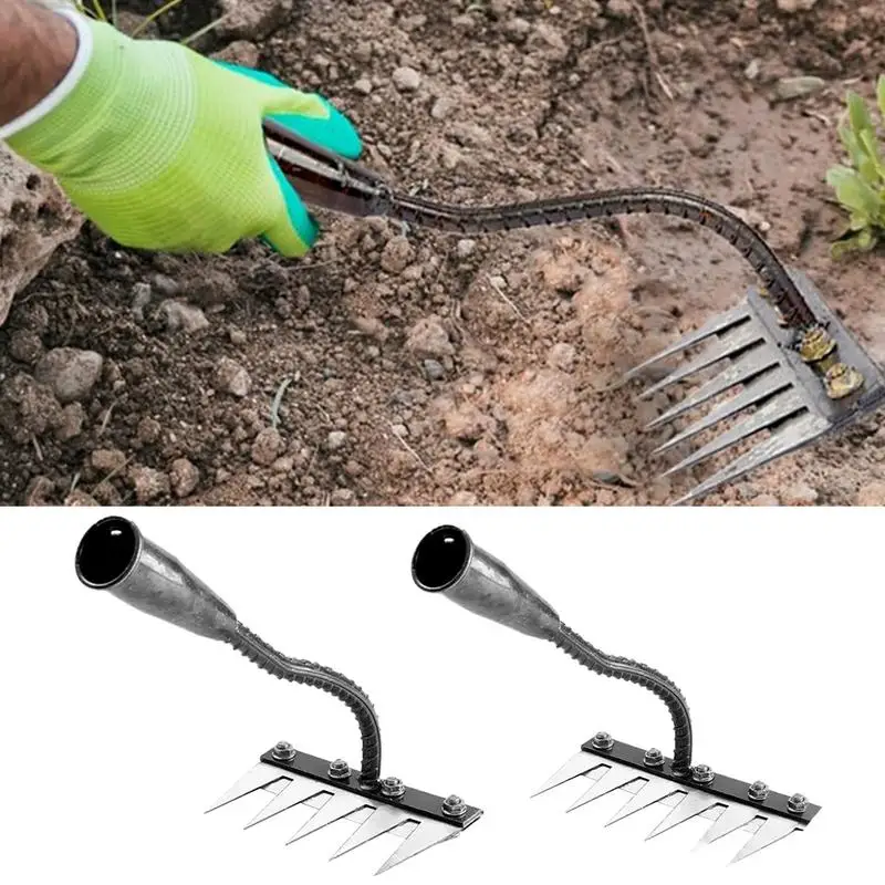 5/6 Teeth Garden Hoe Gardening Weeding Tools Manganese steel Weeding Rake Grasping Raking Loosening Soil Nail Rake Farm Tools
