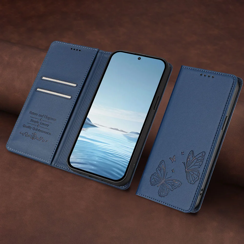 Magnetic Wallet Flip Leather Case with Butterfly Flower Design