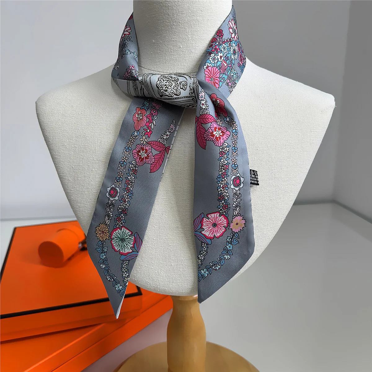 Marke Design Blumen Frauen Schal Luxus Seide Schal Mode Haar Stirnband Foulard Dünne Tasche Schals Halstuch Tasche Dekoration – Detail 10