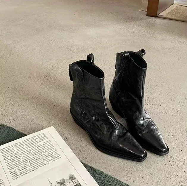 2024 Höst/vinter Ny Casual, spetsig V-ringad Cowboy Tjockklack Martin Kvinnors Korta Ben Långa Tunna Stövlar_voghion.com