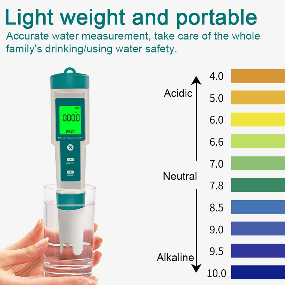 7in1 PH Meter Digital Water Quality Tester PH/TDS/EC/Salinity/ORP/S.G/Temperature Measuring Pen for Aquariums Monitor Quality Water,water tester,ph meter,water quality detector