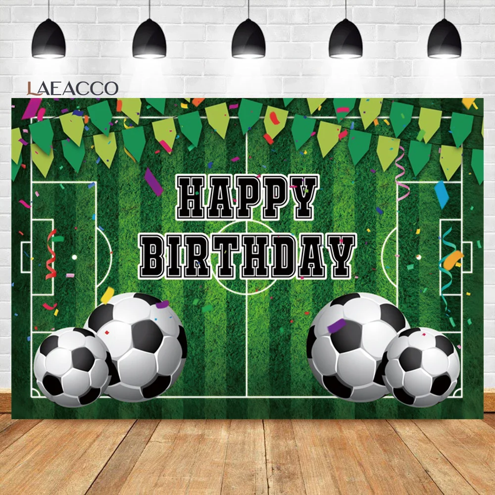 

Laeacco Football Court Green Grass Field Photography Backdrop Sports Game Theme Party Birthday Boys Child Portrait Customized Ba