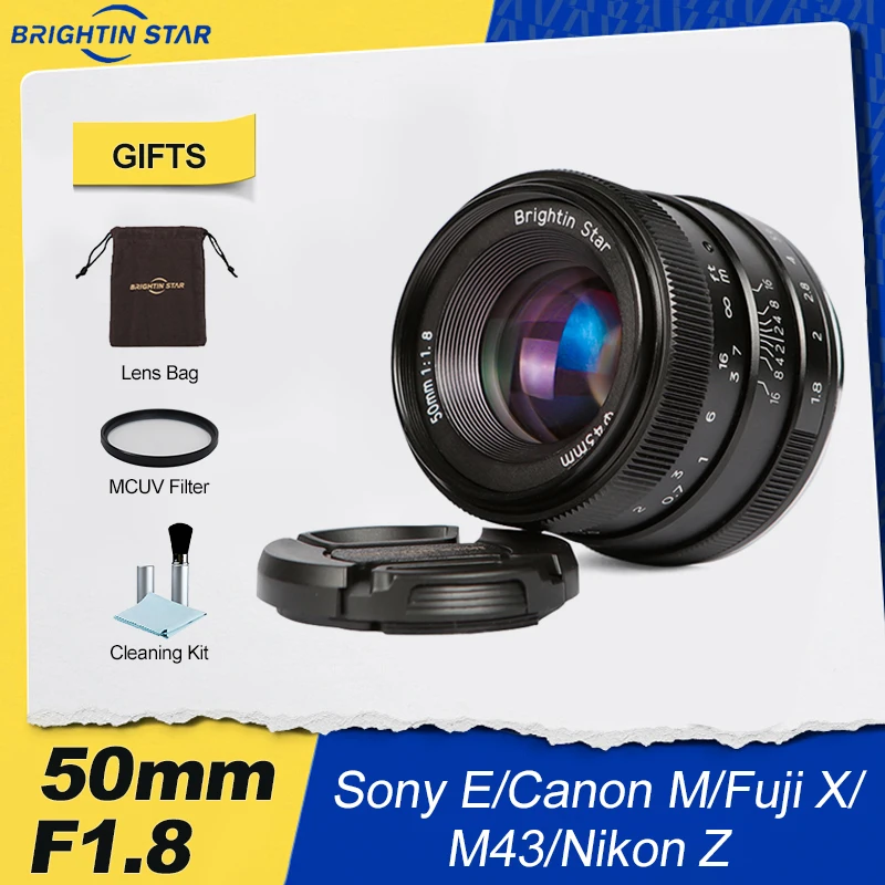 

Brightin Star 50mm F1.8 APS-C Large Aperture Portait Lens for Mirrorless Camera Canon M Fuji FX Nikon Z Sony E M43 Mount Lens