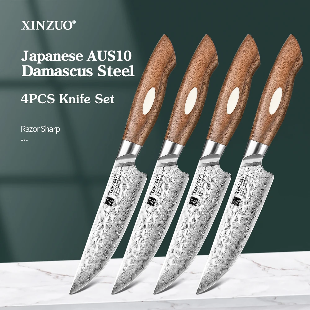 

XINZUO 1/4PCS 5'' Inches Steak Knife Japan Damascus Steel Western Tableware Steak Knife Lamb Chop Knife High-end Kitchen Tools