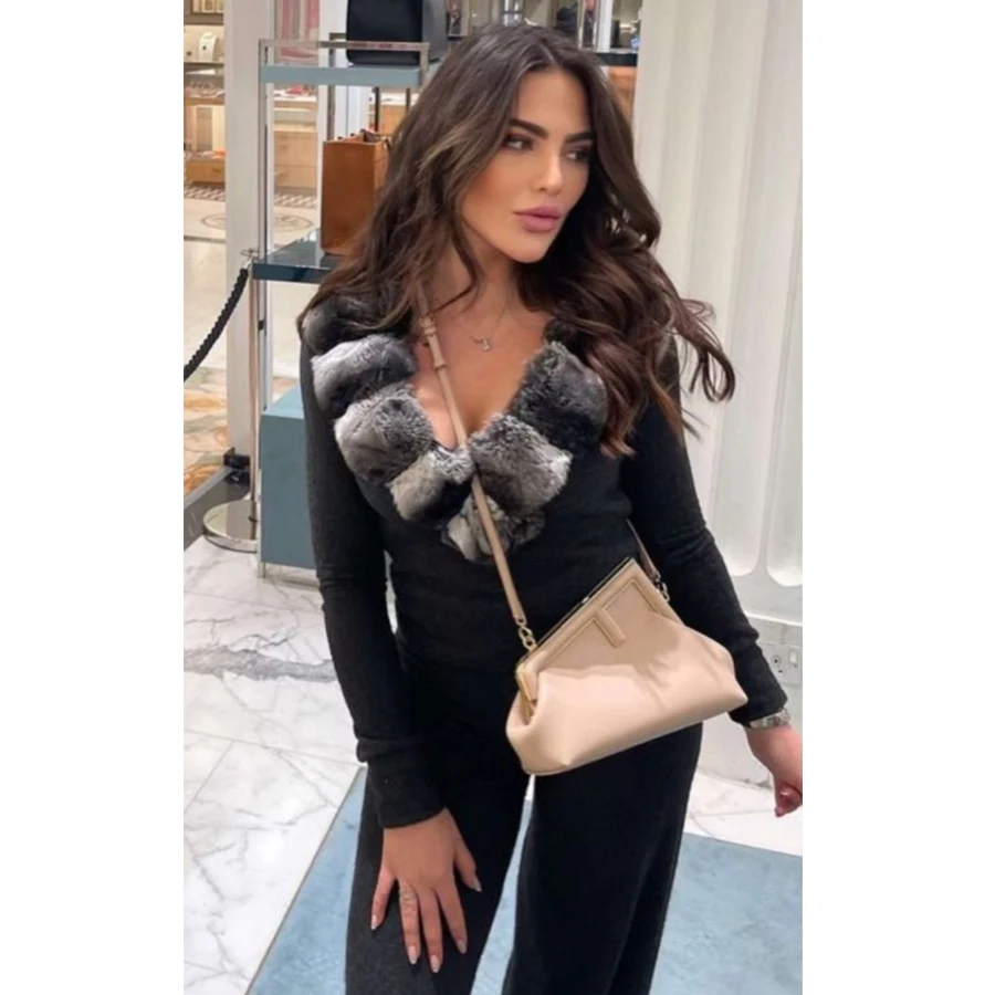 Maglione Di Cashmere Natural Rex Rabbit Fur Collar Winter Women Fashion Giacca In Vera Pelliccia Di Lana Da Donna
