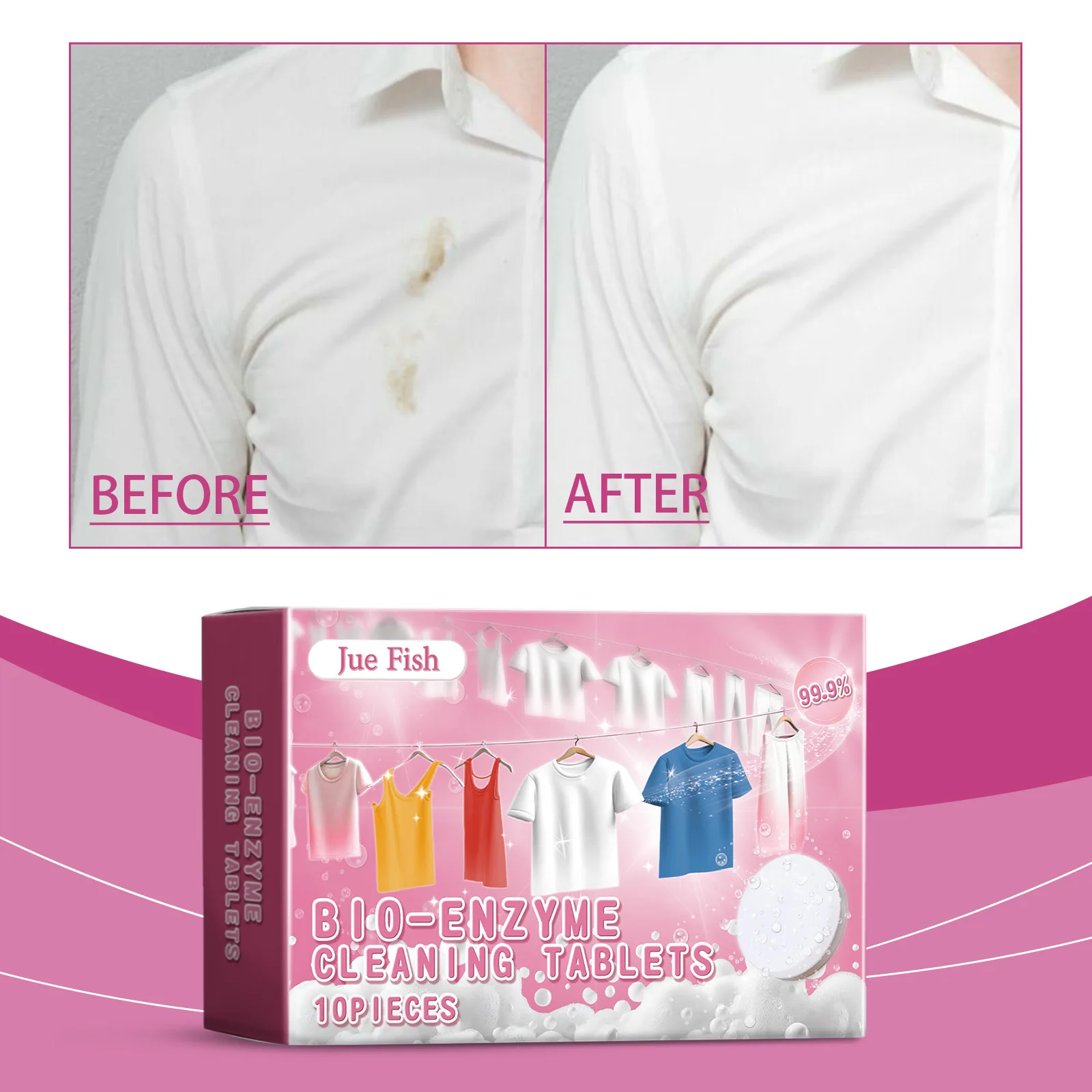 Clothes Cleaner Tablet Bio-Enzyme for Stubborn Grease Stain Removal Fabric Whitener Clothing Stains Remover