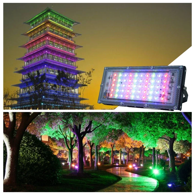 Led Flood Light 50W 100W RGB FloodLight AC220V Outdoor Lighting Waterproof Reflector With Remote