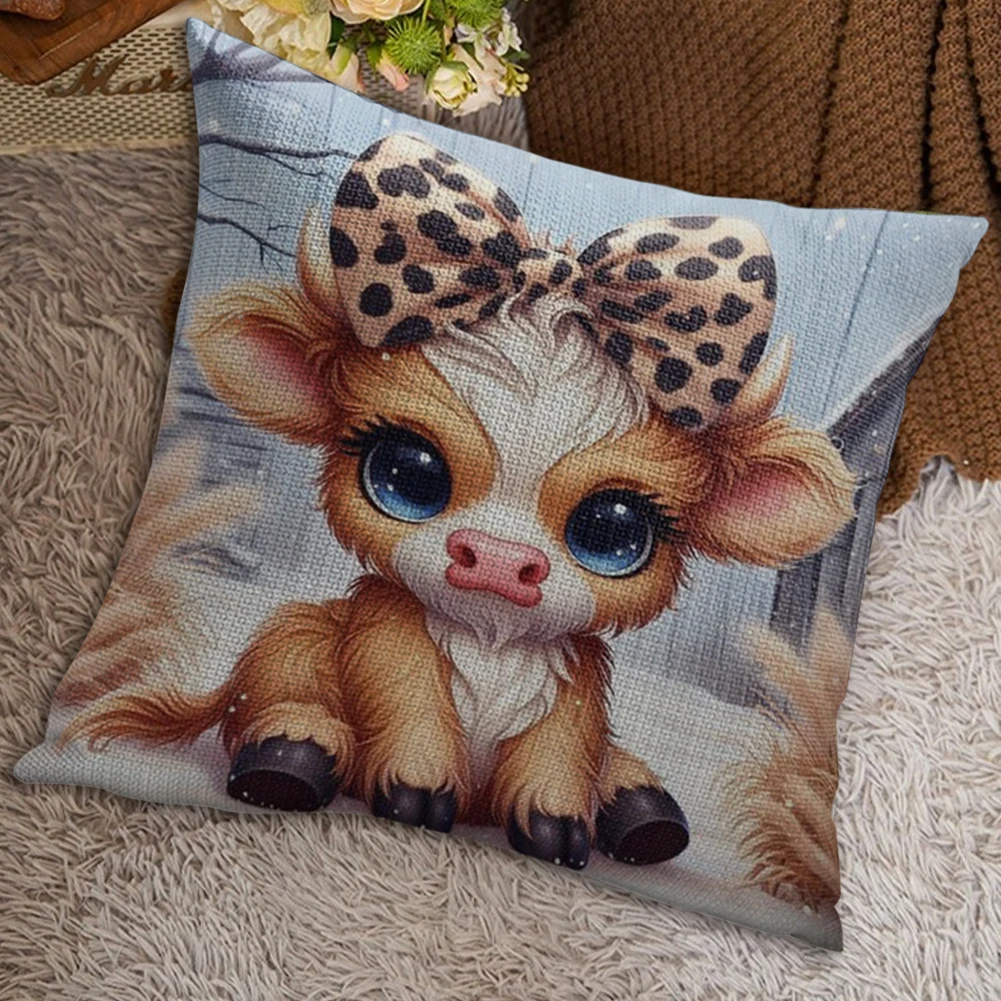 11CT Cotton Sunflower Highland Cow Cushion Cross Stitch Creations 45x45cm Handicraft Embroidery Pillowcase for Adults Beginners