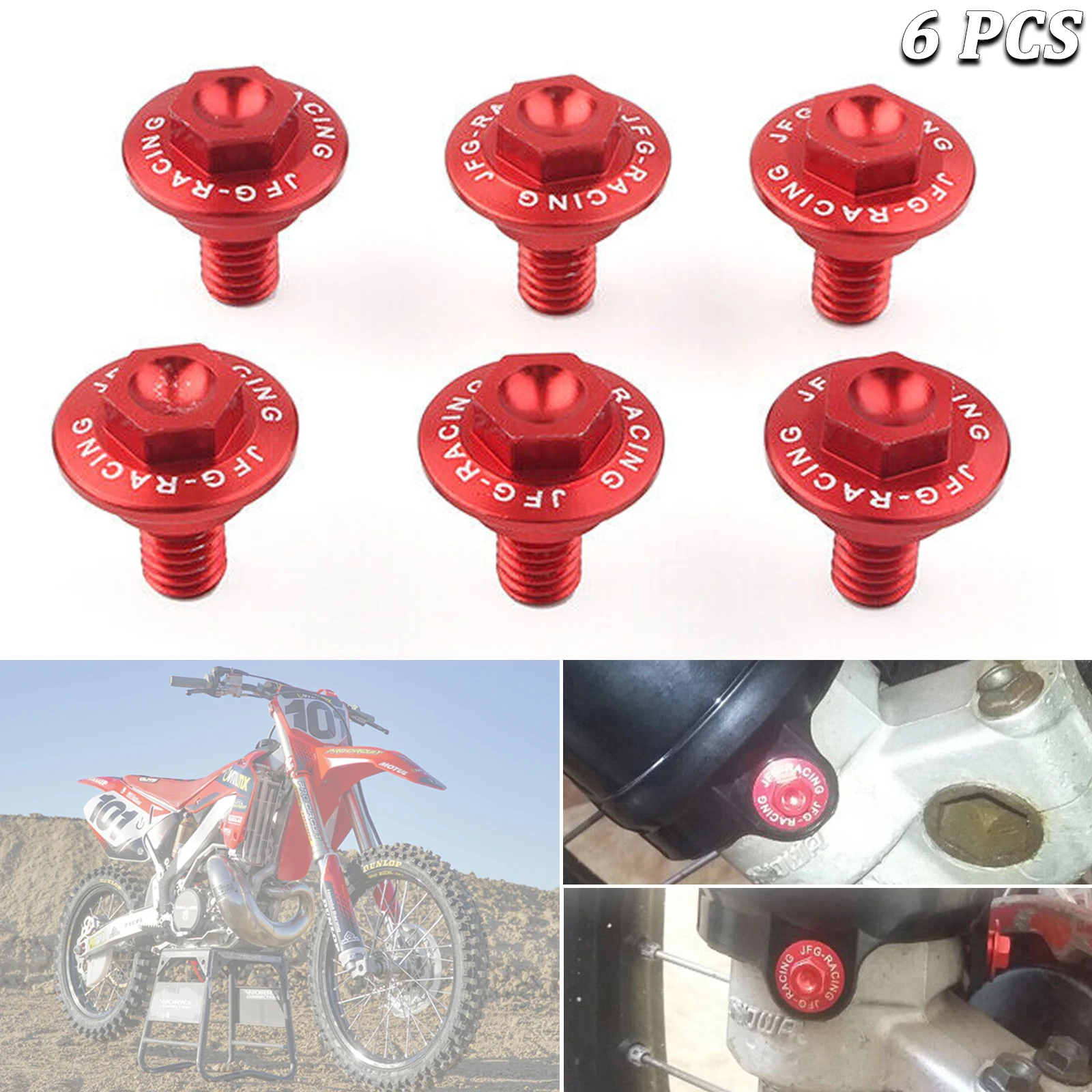 

Винт передней вилки для Honda CR125R CR250R CRF250R CRF450R CRF250RX CRF450RX CRF250X CRF450X CRF450L, красный, 6 шт.