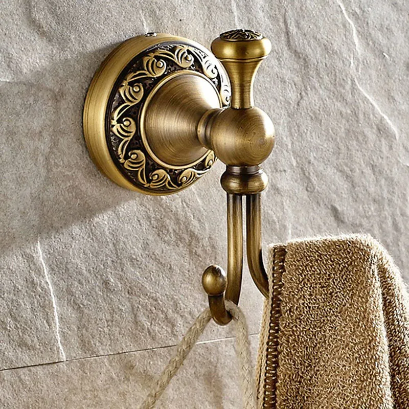 Bathroom Towel holder, Wall Mounted Round Antique Brass Towel Ring Antique Hooks Double Hooks Bathroom Accessories