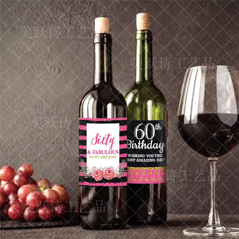 6pcs Birthday Bottle Stickers Happy 30th 40th 50th 60th Birthday Party Decoration Happy Birthday Party Supplies Table Decoration