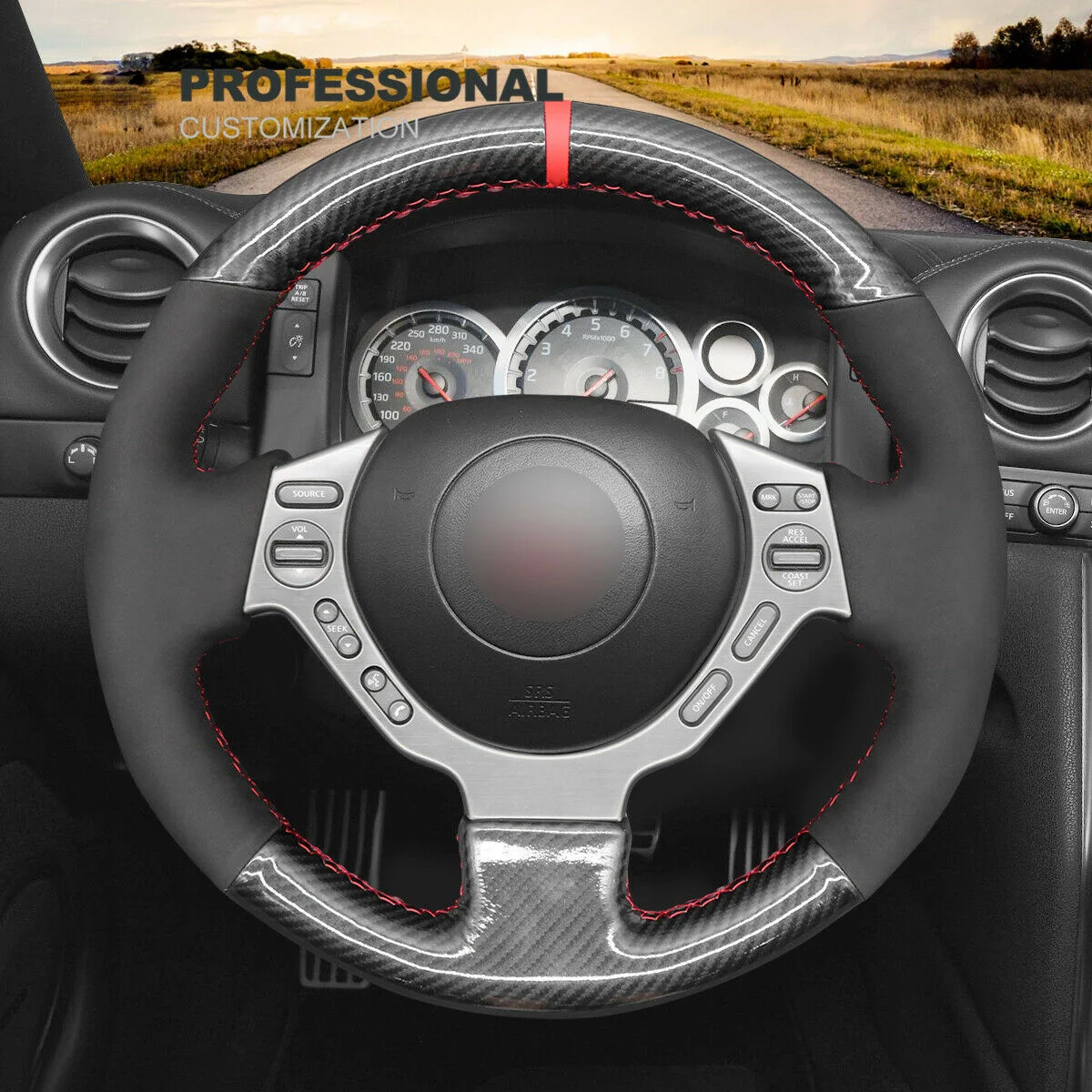 

Black Synthetic Suede Steering Wheel Cover for Nissan GTR GT-R (Nismo) 2009-2016 Car Interior Accessories