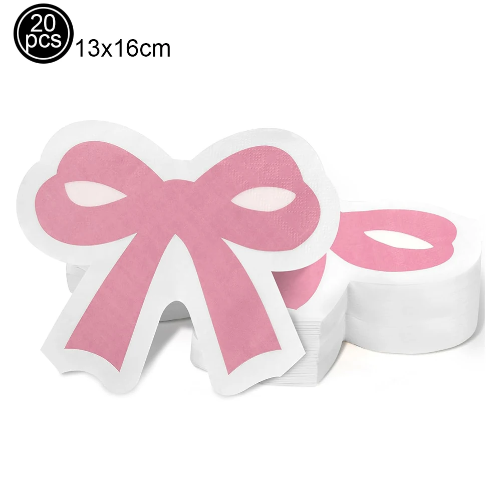 Pink Bow Theme Disposable Paper Napkins - 20pcs for Birthdays, Baby Showers, and Weddings