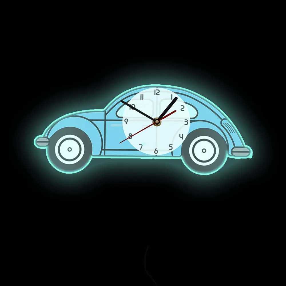 

Blue Retro Car Luminous Wall Clock For Nursery Kid Room LED Lighted Wall Clock Bedside Night Lamp Cartoon Car Clock Glow In Dark