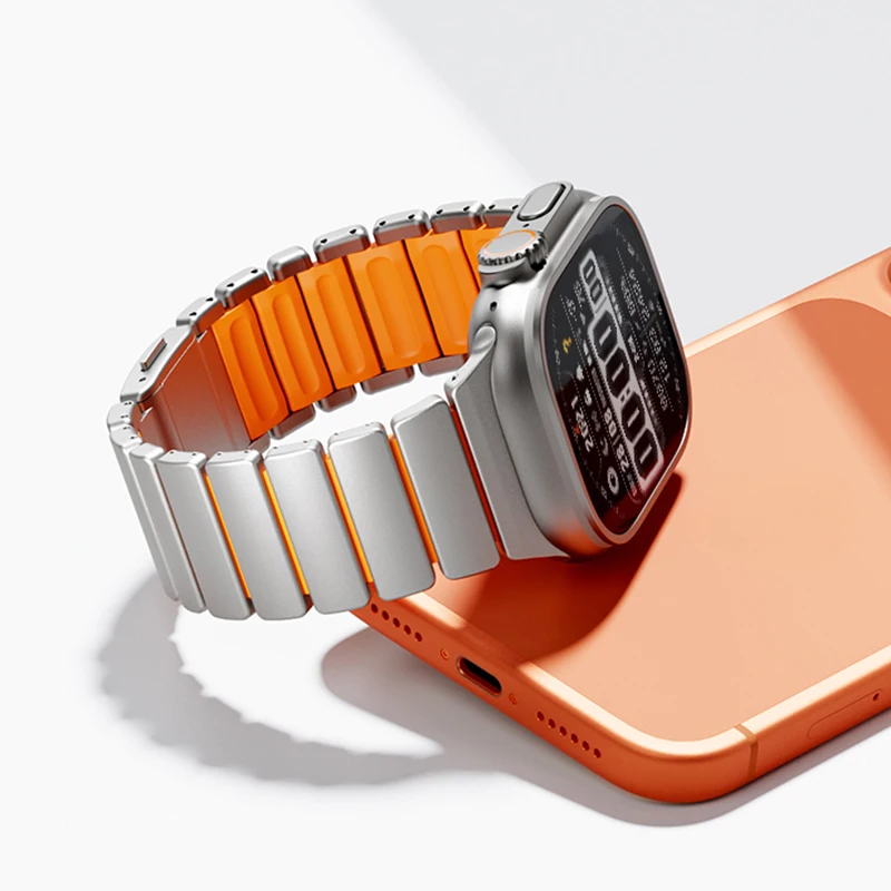 Luxury Titanium Magnetic Watch Strap with Rubber Band Design