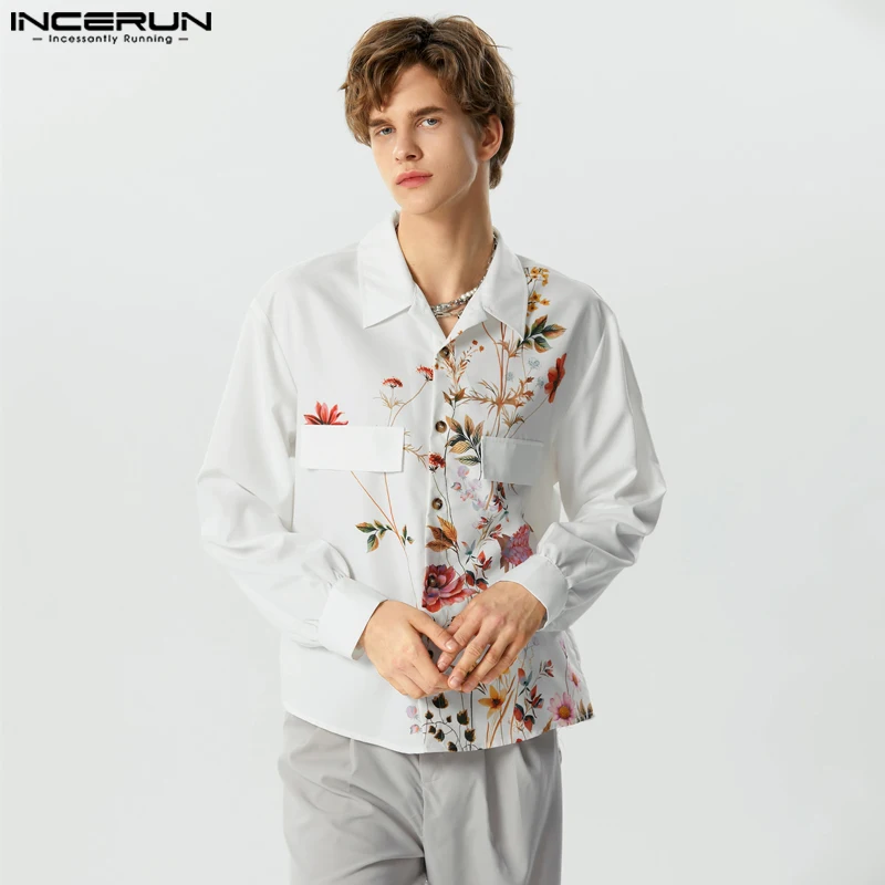 

INCERUN Men Shirt Flower Printed Lapel Long Sleeve Streetwear Men Clothing Autumn 2023 Button Loose Fashion Casual Camisas S-5XL