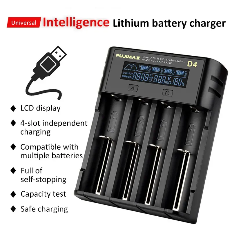  18650 Battery Charger 4-slot 21700 Lithium Battery 4-slot 26650AA5# Nickel Metal Hydride LCD Charger 