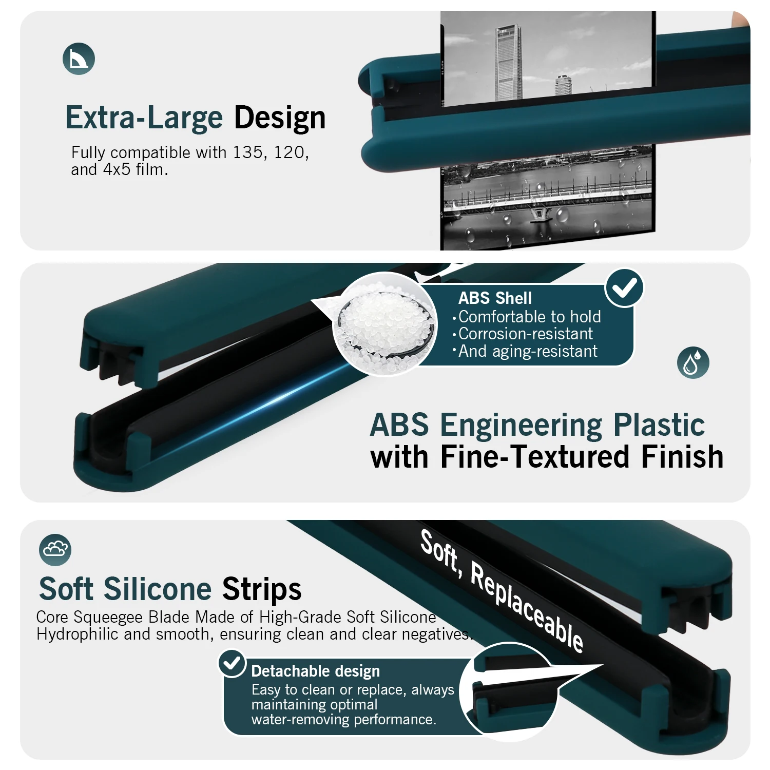 eTone Professional 35mm 120 4x5 필름 스퀴지 실리콘 와이퍼 (135 필름 네거티브 사진용 물 제거 도구)