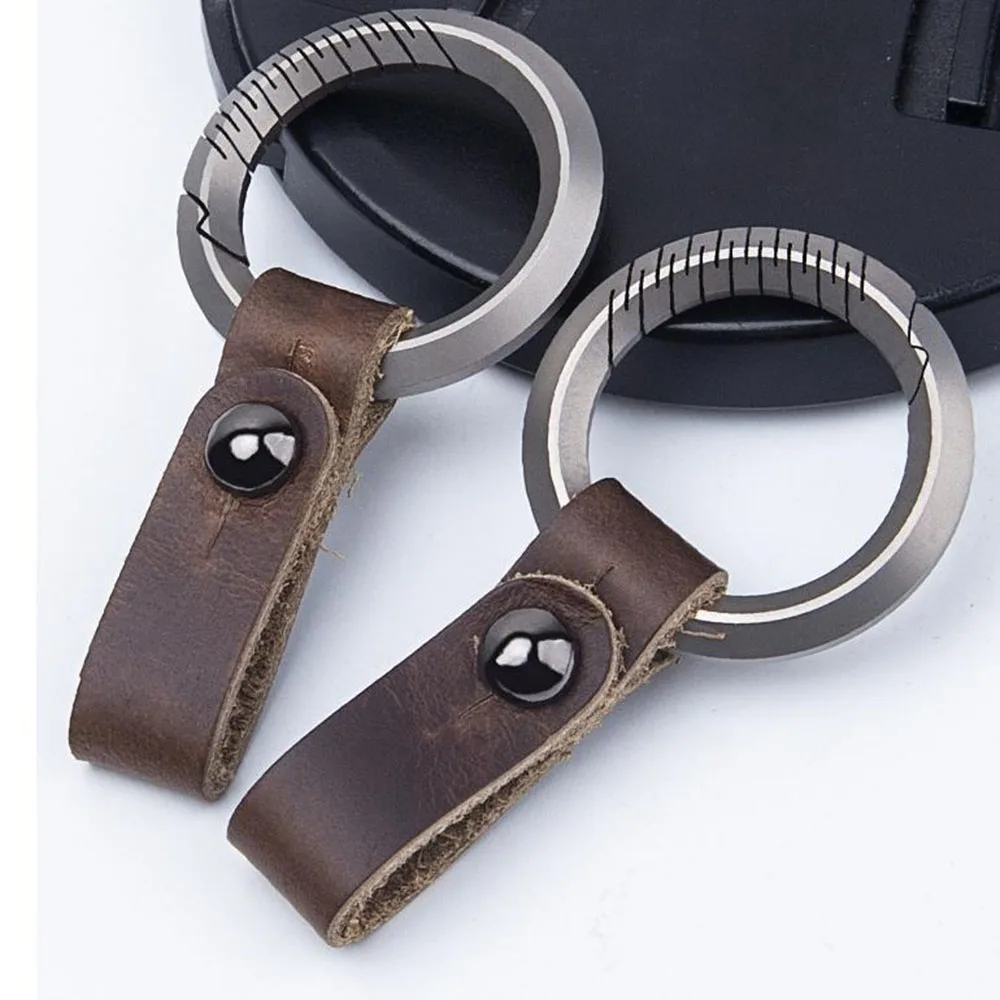 2Pcs TC4 Titanium Alloy Keychain  Portable Leather Waist Hook key Chains Car Key Ring Vintage Copper Key Holders Organizer