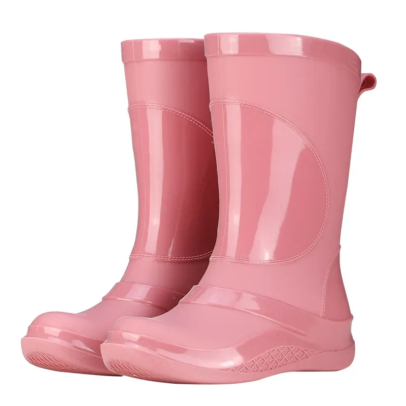 

New Women Mid-calf Colorful Rain Boots Outdoor Wateproof PVC Rainboots Woman Non-slip Female Water Shoes Wellies For Rainy Days