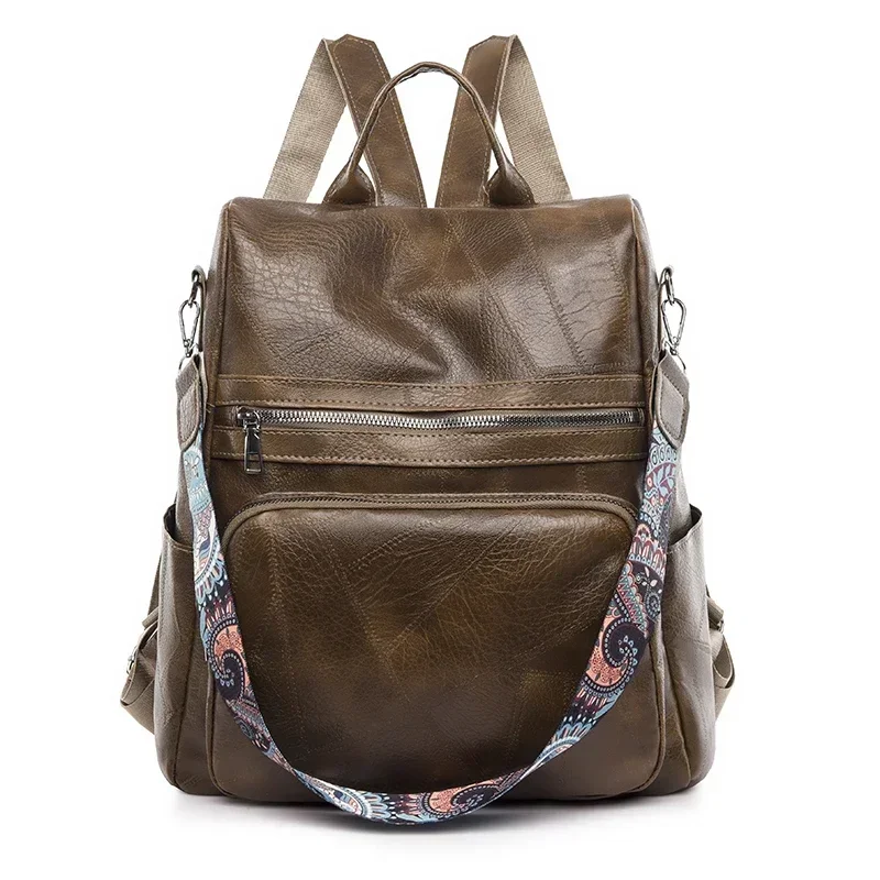Mochila sólida 2024, bolso de viaje retro de PU de diseñador de moda para mujer, bolso escolar pequeño retro para mujer, bolso de hombro multifuncional