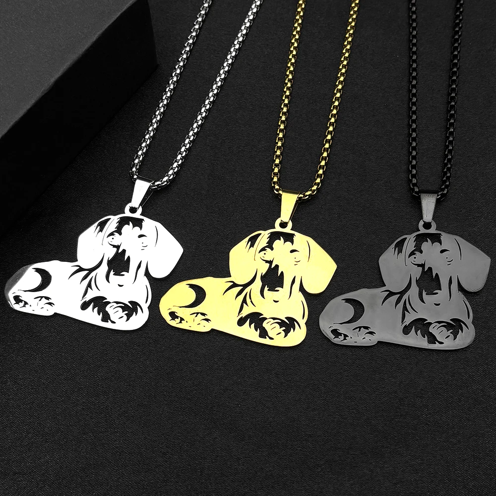 Silver Dachshund Dog Pendant Necklace - Stainless Steel Fashion Jewelry