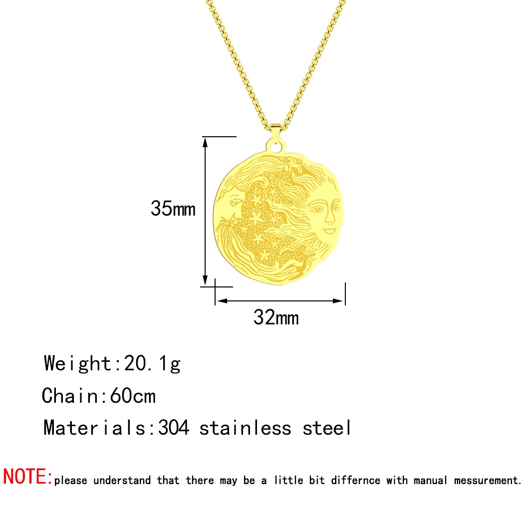 Chengxun Mythology Sun And Moon Pendant Necklace Men Women