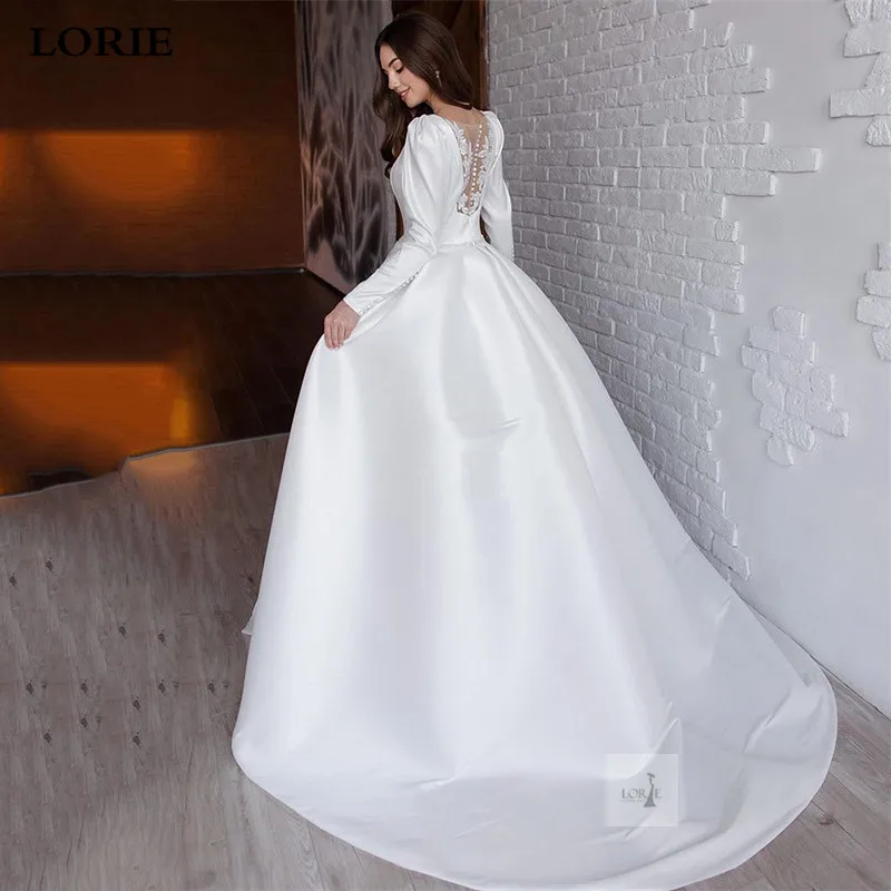 

LORIE Long Sleeve Princess Wedding Dress Simple Satin Pleats Bride Dresses A Line Wedding Party Dress 2024