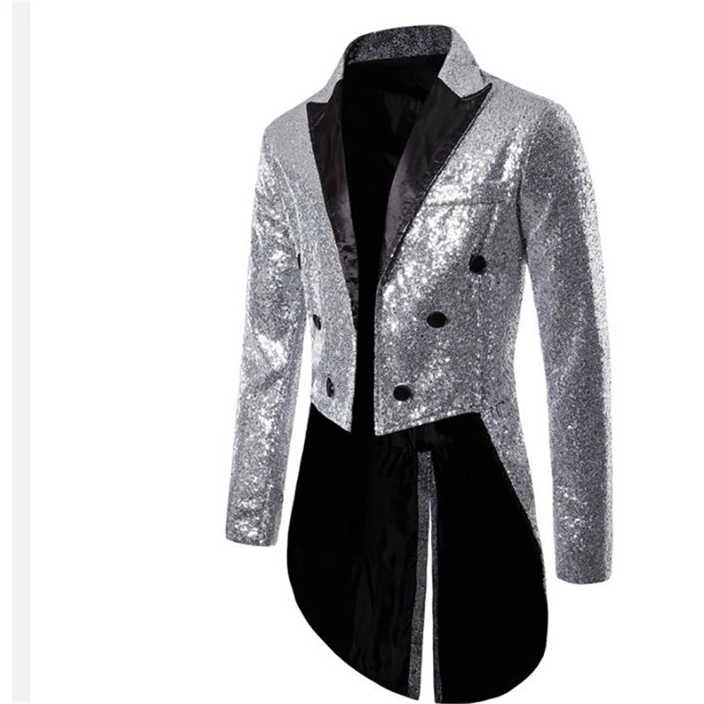 Description Picture 4 of itemMen’ s Suit Sequins Turn-Down Collar Long Sleeve Swallow-Tailed Coat for Men Suit Tuxedo Banquet Nightclub Performance Sequin