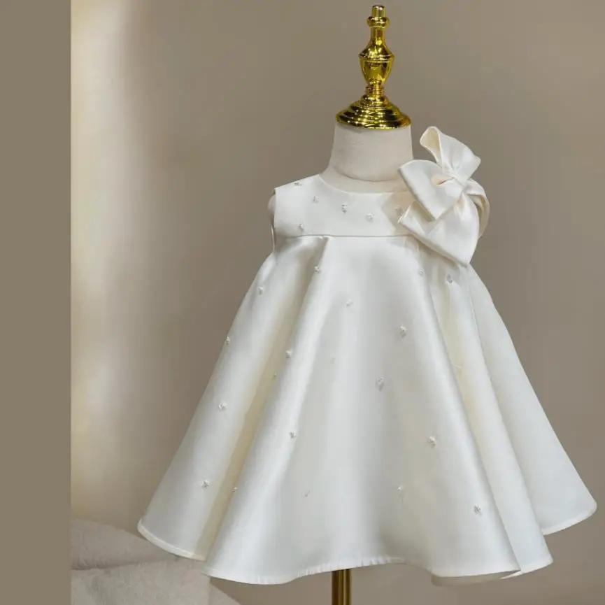 

High-End Children Evening Gown Bow Bead Design Spanish Vintage Birthday Baptism Easter Eid Party Dresses For Flower Girls A2342