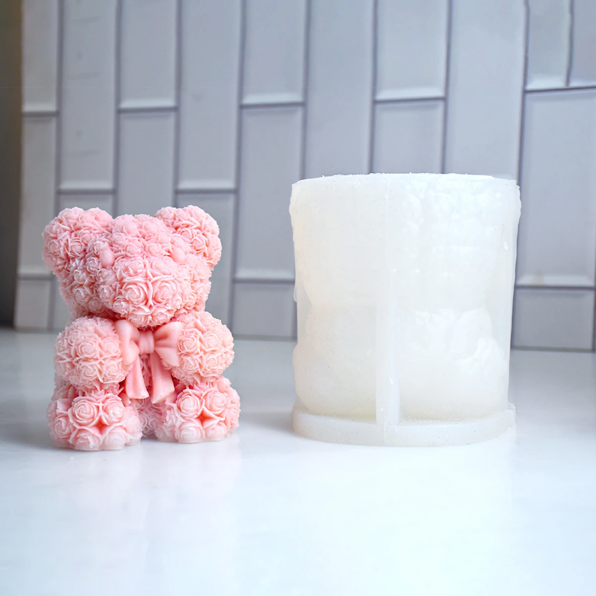 Valentine's Day Rose Bear Candle Mold 3D Love Bear Plaster Candle Making  Kit DIY Handmade Silicone Molds Wedding Decoration Gift