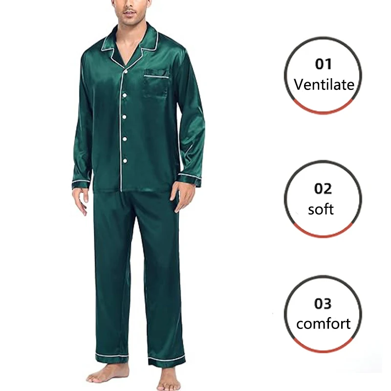 2PCS/Set Plus Size Solid Long-Sleeved Pyjamas for Men Spring and Autumn men pyjamas
