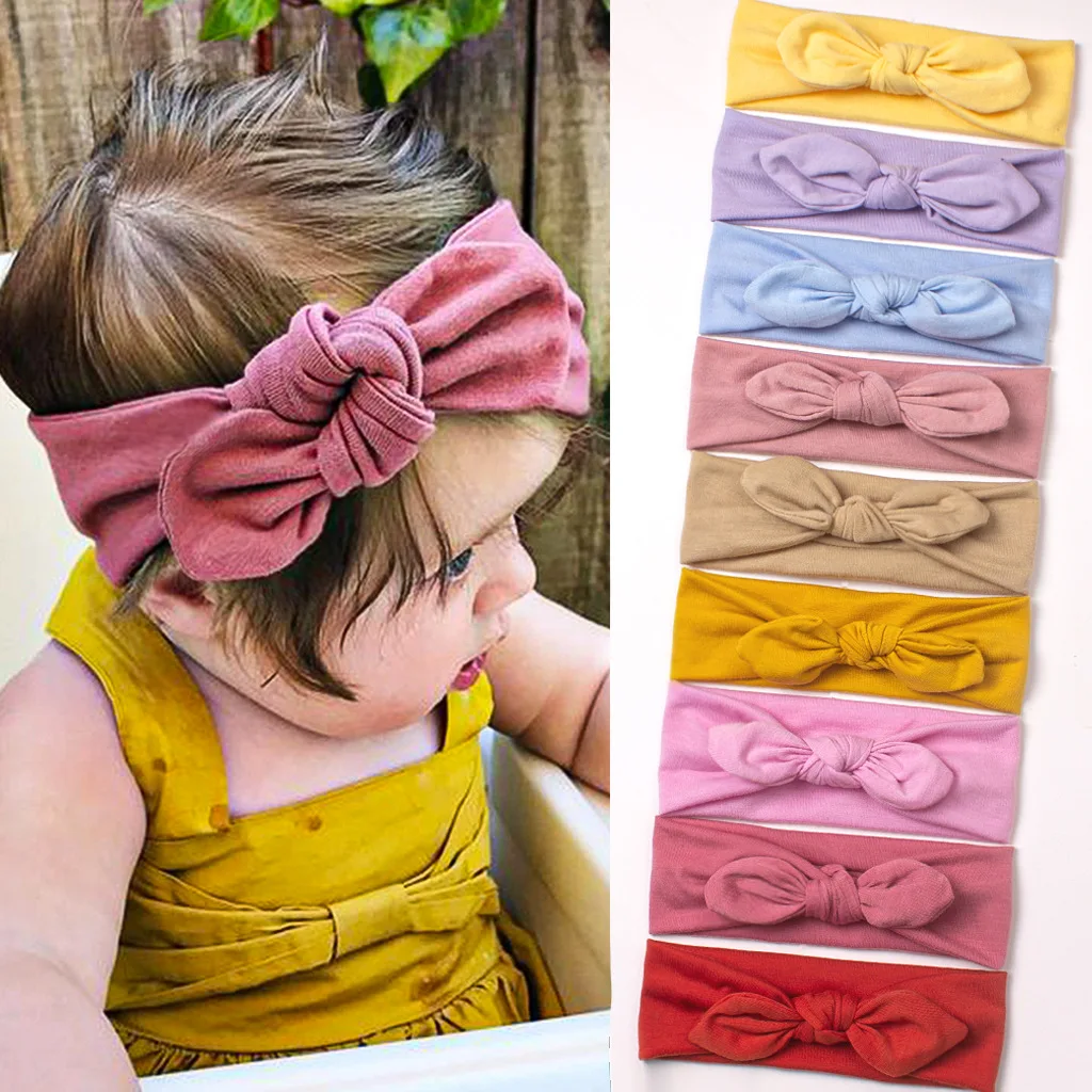 

2022 New Baby Candy Color Rabbit Ears Headbands Bows Knotted Turban Bands Girls Headwraps Kids Hair Accessories