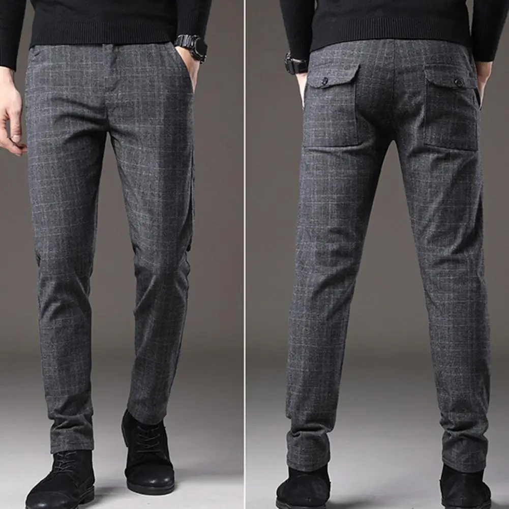 

Men Casual Pants Comfortable Men Pants Breathable Comfortable Men's Plaid Slim-fit Pants Soft Texture Elasticity Spring Style