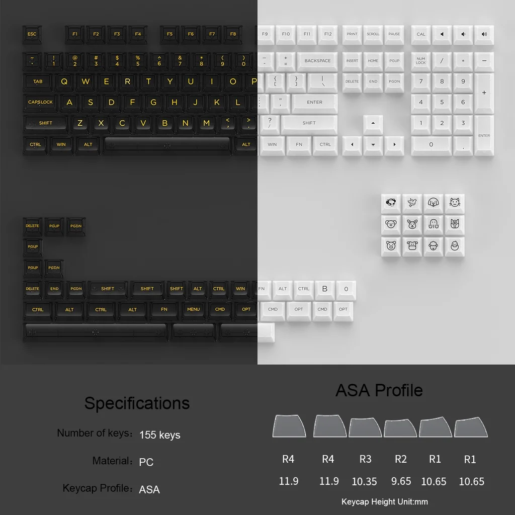 Akko Asa-transparente Backlit Keycaps Conjunto para Teclado Mecânico Clear Keycap Layout Ansi 61 87 104 108 mx Switches 155 Key - Imagem 5