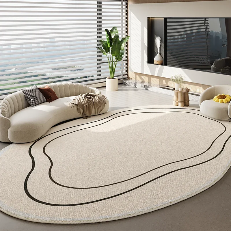Oval Living Room Carpet Special-shape Simple Line Large Area Bedroom Rug Beige Home Decoration Sofa Coffee Table Mat Tapis Ковер