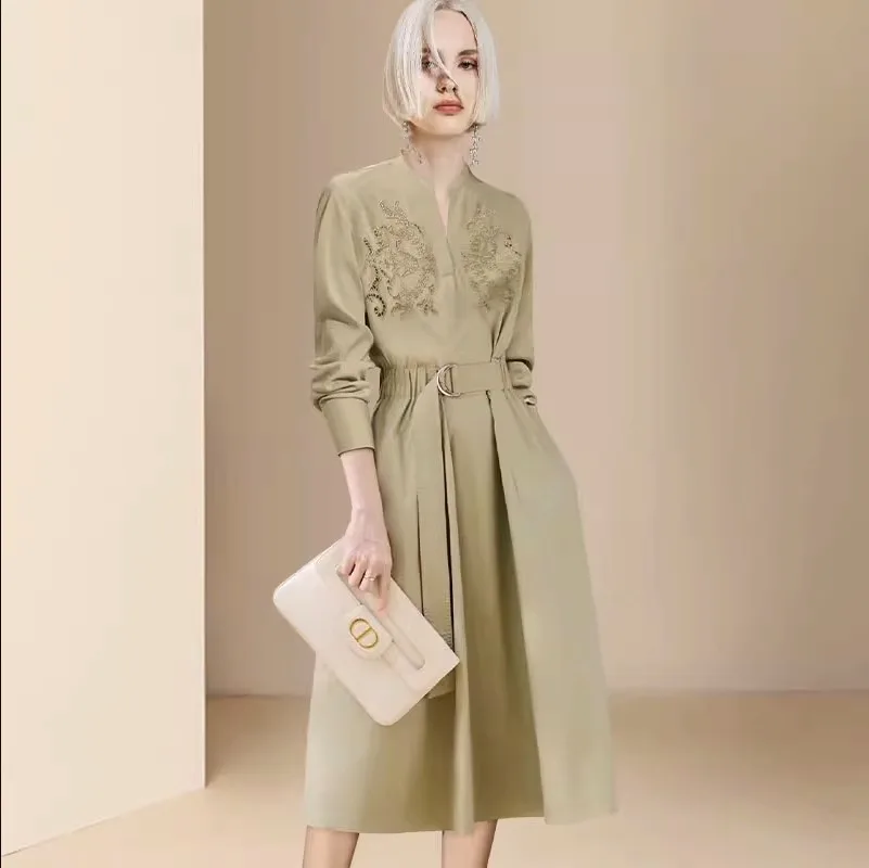 Vestido Holgado Con Cremallera Cuello En V De Manga 3/4 Midi | Meses Sin Interés