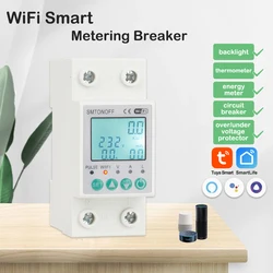 Tuya WIFI Circuit Breaker with Energy Meter Voltage Current Protector Remote Control Voice Control Alexa Google Alice