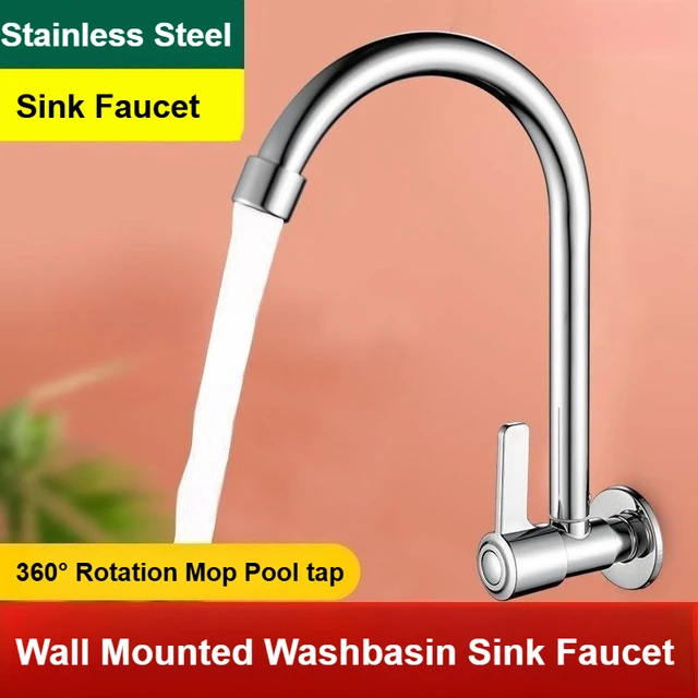 ก๊อกน้ำติดผนัง สแตนเลส ก๊อกน้ำห้องครัว ก๊อกน้ำแบบก้านเดียว น้ำเย็น ก๊อกน้ำกันน้ำกระเด็นสำหรับใช้ในบ้าน 3