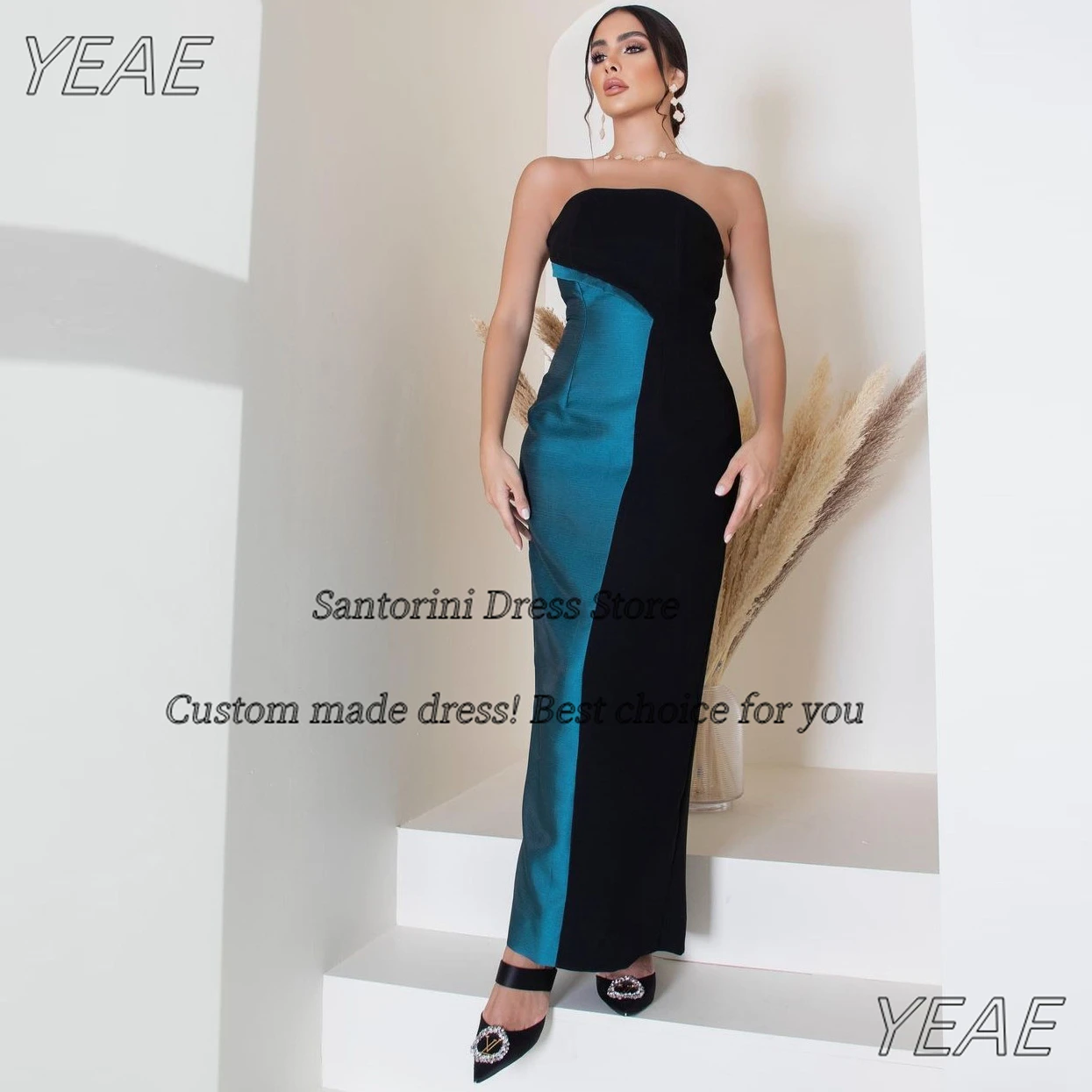 

Santorini Ankle Length Sheath Prom Dresses Strapless Zipper Back Bridesmaid Dress for Wedding Party Long Elegant Evening Gowns