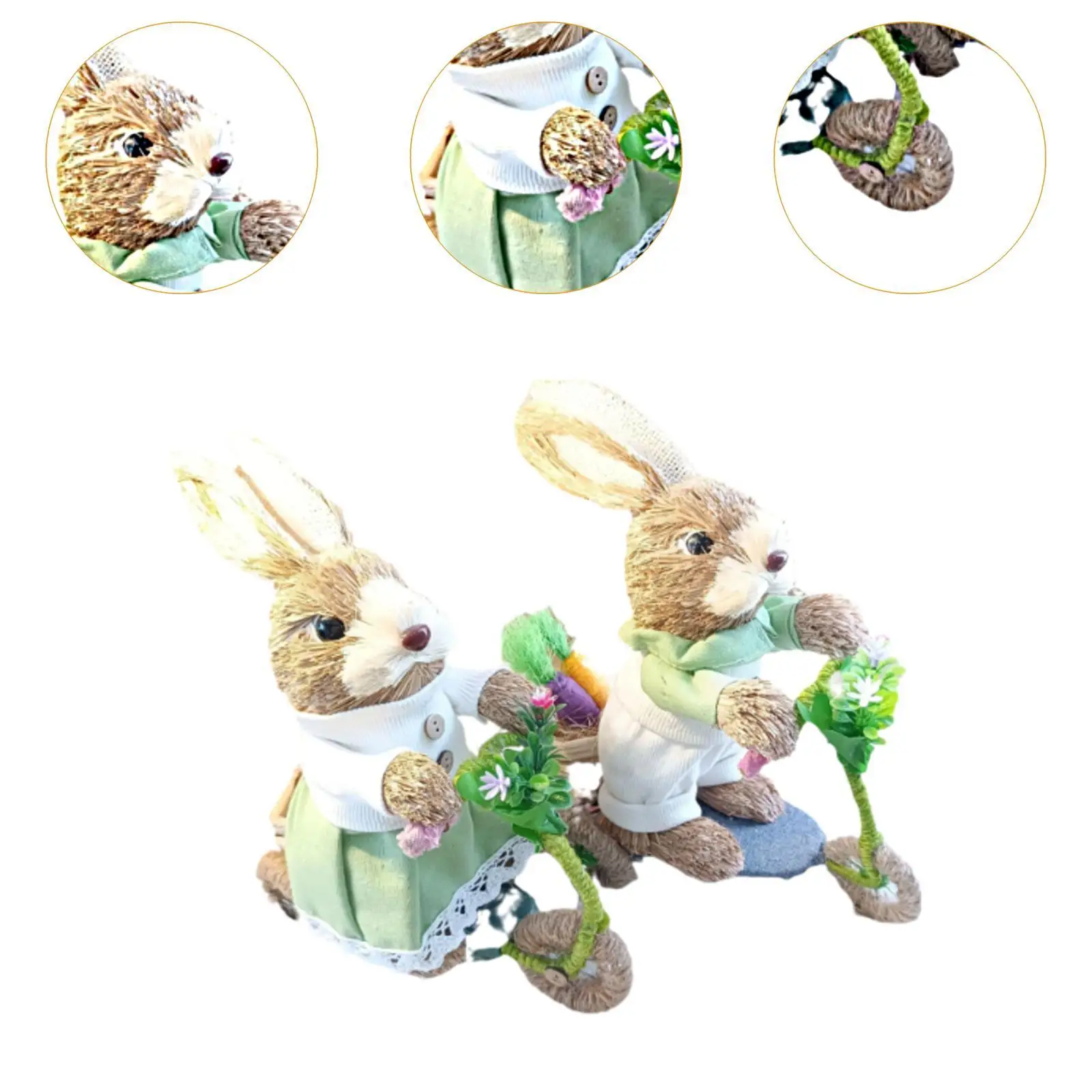 Easter Bunny Decoration Ornament Straw Rabbit Decor for Garden Table Office