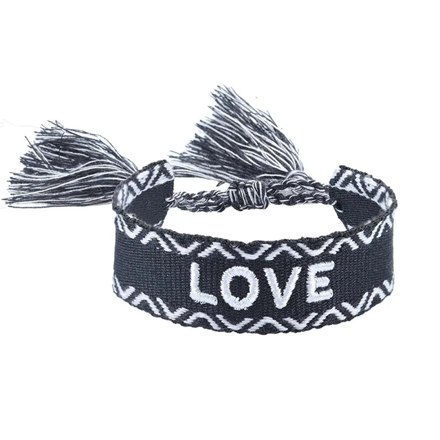 Boho tissé broderie amour poignet tricoté Bracelets d'enveloppement corde à la main tissage tressé glands ethnique femmes hommes bijoux