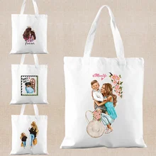 

MOM Pattern Print Shopping Bag Women Shopper Tote Bag Portable Eco Bag All-match Canvas Shoulder Bag Casual Handbags Collapsible